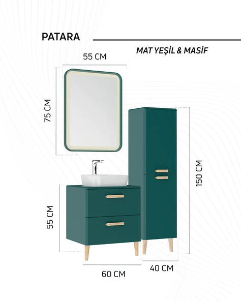 Patara Lavabo Dolabı 60cm Mat Yeşil ürün görseli 1