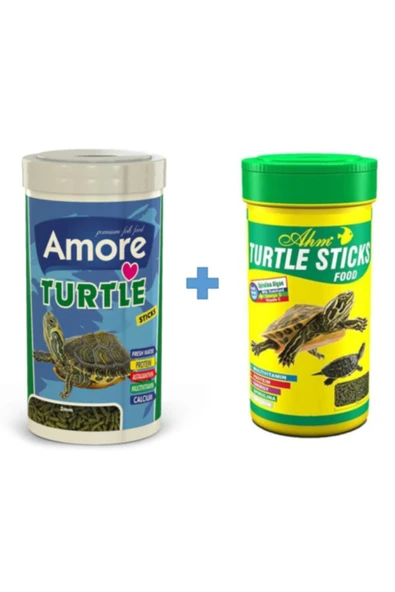 AMORE Turtle Sticks 250ml + Ahm Turtle 250ml Vitamin Kalsiyum Mineral Plus Sürüngen Ve Kaplumbağa Yemi ürün görseli 1