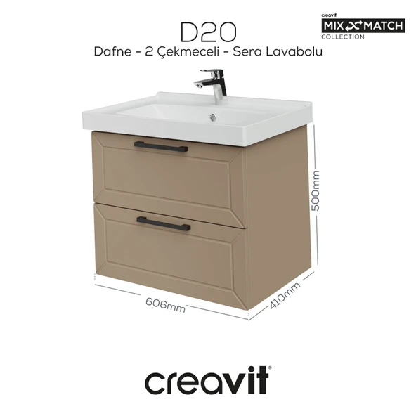 D20 65 Cm İki Çelmeceli Lavabo Dolabı Dafne Lake Kapak ürün görseli 1