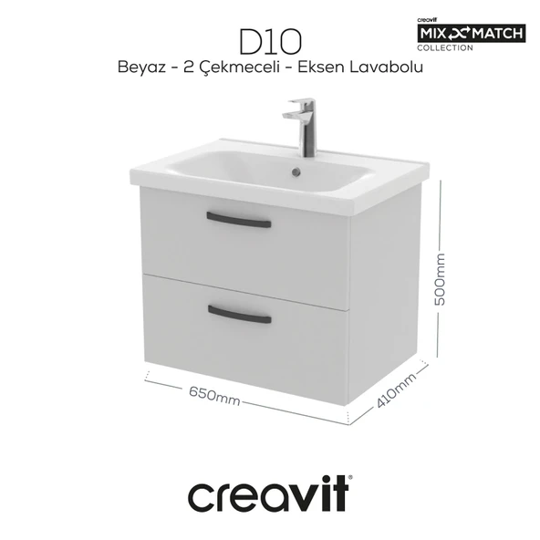 D20 65 Cm İki Çelmeceli Lavabo Dolabı Beyaz Melamin Kapak (Demonte) ürün görseli 1