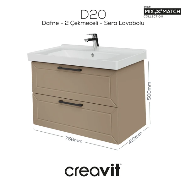 D20 80 Cm İki Çekmeceli Lavabo Dolabı Dafne Lake Kapak ürün görseli 1