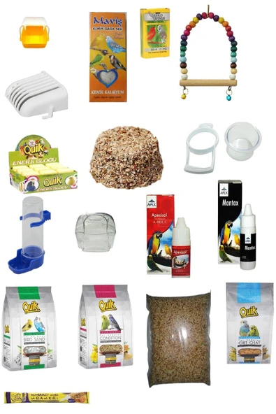 Quik Durtaş Akvaryum 17 Parça Muhabbet Kuşu Yem, Bakım Ve Vitamin Seti ürün görseli 1