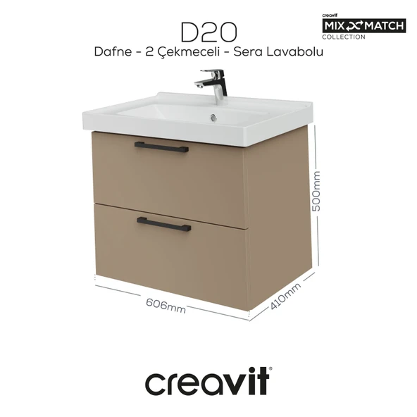 D20 65 Cm İki Çekmeceli Lavabo Dolabı Dafne Melamin Kapak (Demonte) ürün görseli 1