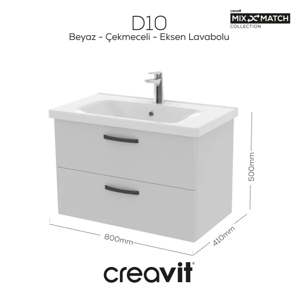 D20 80 Cm İki Çekmeceli Lavabo Dolabı Beyaz Melamin Kapak (Demonte) ürün görseli 1