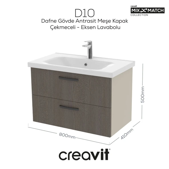 D20 80 Cm İki Çekmeceli Lav. Dolabı Dafne Melamin (Demonte) ürün görseli 1