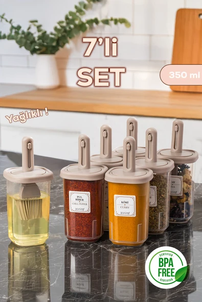 Porsima 4366 7li Kaydırmalı Kaşıklı Sızdırmaz Kapaklı Etiketli Baharatlık Seti - Saklama Kabı ürün görseli 1
