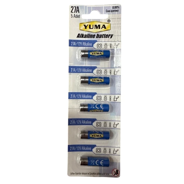 Yuma 27A MN27 V27A V27GA 12 Volt Alkalin Pil 5’li Paket ürün görseli 1