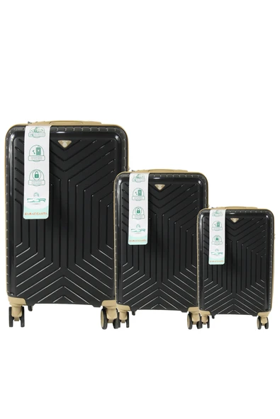 Metropolitan SDR 103 PP Valiz Seti - Büyük + Orta + Kabin Boy - Siyah / Şampanya ürün görseli 1