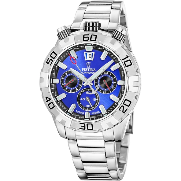 Festina F20743/3 Quartz Chorono Çelik Gri Mavi Kadran 10 ATM 45 mm Erkek Kol Saati ürün görseli 1