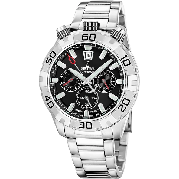 Festina F20743/6 Quartz Kronolu Çelik Gri Siyah Kadran 10 ATM 45 mm Erkek Kol Saati ürün görseli 1
