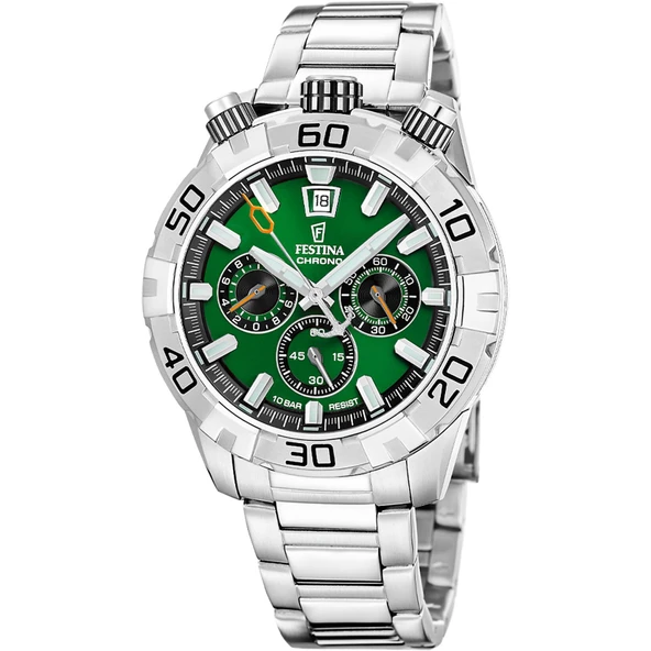 Festina F20743/2 Quartz Çelik Gri Yeşil Kadran 10 ATM 45 mm Erkek Kol Saati ürün görseli 1