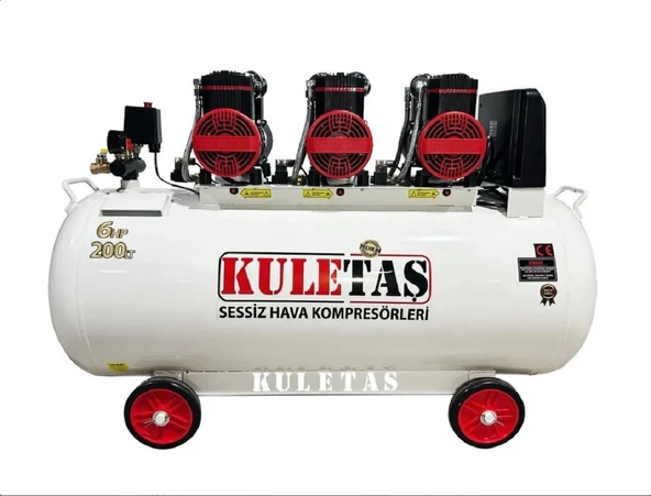 Kuletaş 200 Litre 6 HP Sessiz & Yağsız Premium Kafa Hava Kompresörü ürün görseli 1