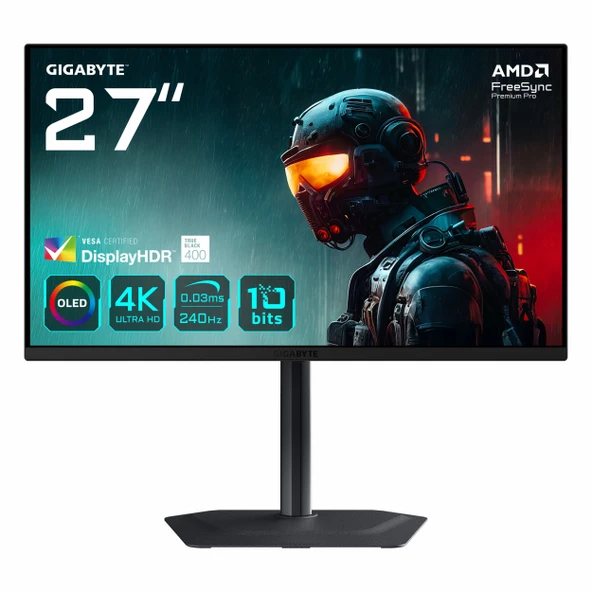 Gigabyte MO27U2 27" 240Hz 0.03Ms HDMI+DP+USB-C HDR UHD G-Sync FreeSync OLED Pivot Vesa Monitör ürün görseli 1