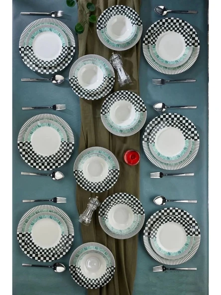 Cooker CKR4166 Dijital Baskılı Damalı Porselen Yemek Takımı 24 Parça ürün görseli 1