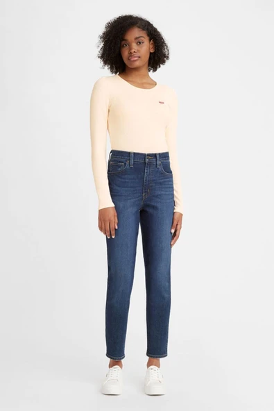 Pamuklu High Yüksek Bel Boru Paça Mom Jeans Kot Pantolon 26986 ürün görseli 1