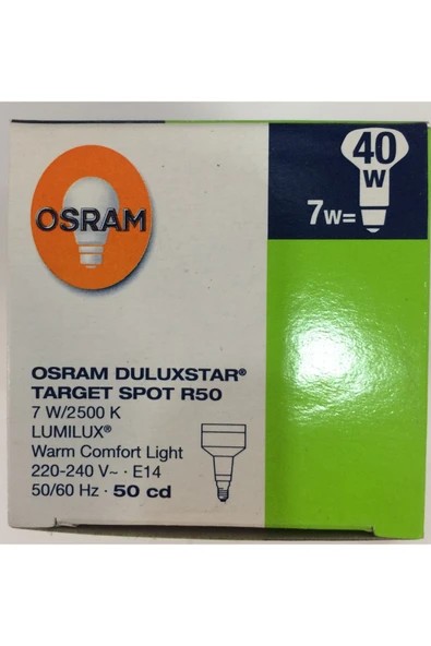 Osram R50 SPOT AMPUL - 7w=40w Sarı 2500 Kelvin TASARRUFLU LAMBA - E14 İNCE DUYLU ürün görseli 1