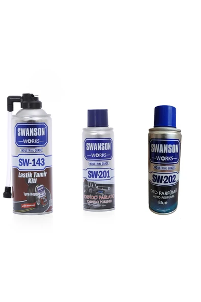 SWANSON WORKS Lastik Tamir Köpüğü Kiti + Oto Parfümü + Torpido Temizleyici Parlatıcı Sprey Üçlü Set 400 ML ürün görseli 1