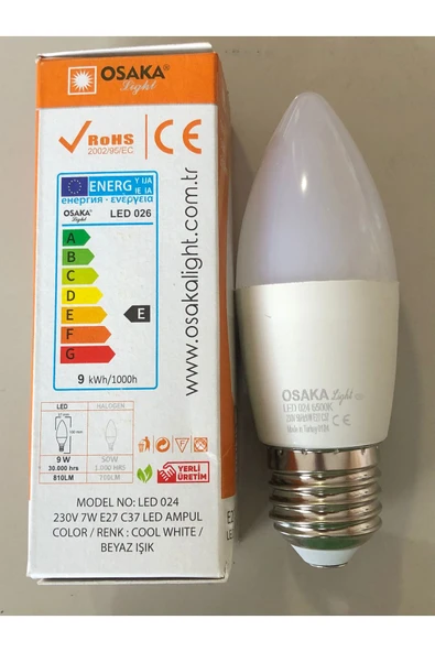 Osaka E 27 LED BUJİ  9W=50W 810 LÜMEN 6500 KELVİN BEYAZ ürün görseli 1
