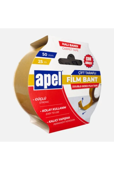 APEL Çift Taraflı Film Bant (halı Bandı) Askılı Karton 50mm X 25m Şeffaf ürün görseli 1