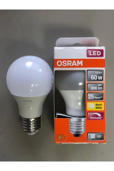 Osram E27 DİMLİ LED LAMBA 8,8W=60W 806 LÜMEN  2700KELVİN SARI  25000 SAAT ürün görseli 1