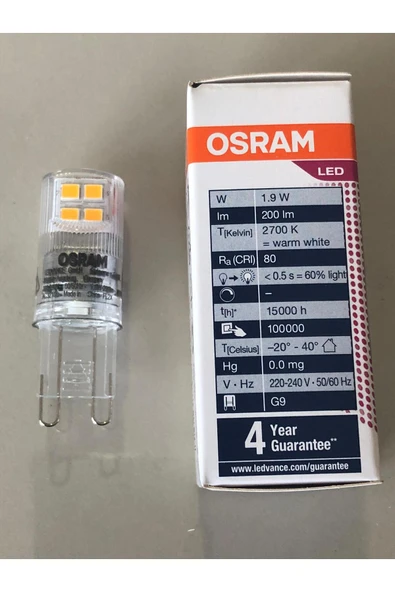 Osram 5 ADET OSRAM  G9 LED 1,9W=20W 200 LÜMEN  2700 KELVİN SARI  15,000 SAAT ürün görseli 1