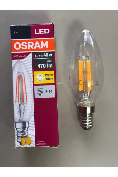 Osram 3 ADET OSRAM RUSTİK LED LAMBA E14 4W=40W 470 LÜMEN 2700K SARI ürün görseli 1