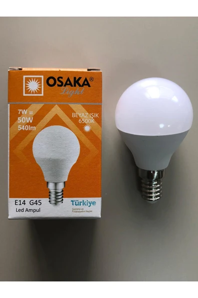 Osaka 5 ADET OSAKA 7W=50W=540 LÜMEN E 14 TOP AMPÜL 6500K BEYAZ  45mmX75mm ürün görseli 1