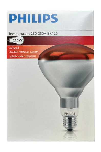 Philips (1 Adet) 250W Kızılötesi (infrared) Hayvan Isıtma ve Fizik Tedavi Lambası (Kırmızı Işık) ürün görseli 1
