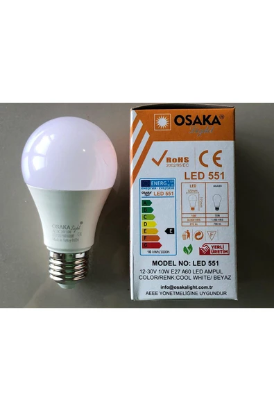 Osaka 3 ADET 12-30V E 27 LED LAMBA  10W=75W 810 LÜMEN 6500KELVİN BEYAZ ürün görseli 1