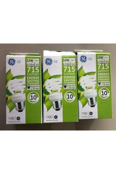 General Electric 6 ADET  GENERAL ELC. E 27 TASARRUFLU LAMBA  12W=58W =715 LÜMEN  2700KELVİN SARI ürün görseli 1