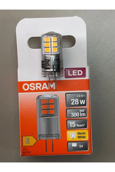 Osram 3 ADET G4 LED LAMBA 12V 2,2W=300 LÜMEN 2700 KELVİN SARI 15,000 SAAT 14mmX36mm ürün görseli 1