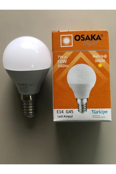 Osaka 5 ADET OSAKA 7W=50W=540 LÜMEN E 14 TOP AMPÜL 3000K SARI 45mmX75mm ürün görseli 1