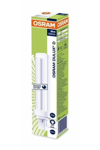 Osram Dulux D 26w 840 2 Pinli Plc (4000K) Gün Işığı (10 ADET) Boy:16.5cm ( 10w-13w-18w Yerine Olmaz ) ürün görseli 1