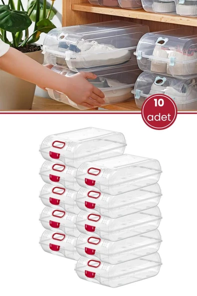 Flora 10 Adet Şeffaf Kadın Ayakkabı Kutusu, Dolap İçi Steril Ayakkabı Saklama Düzenleyici 10’lu Set ürün görseli 1