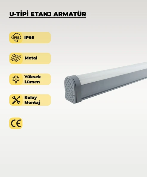 72W U Tipi Etanj Armatür 6500K Beyaz Işık - IP65 ürün görseli 1