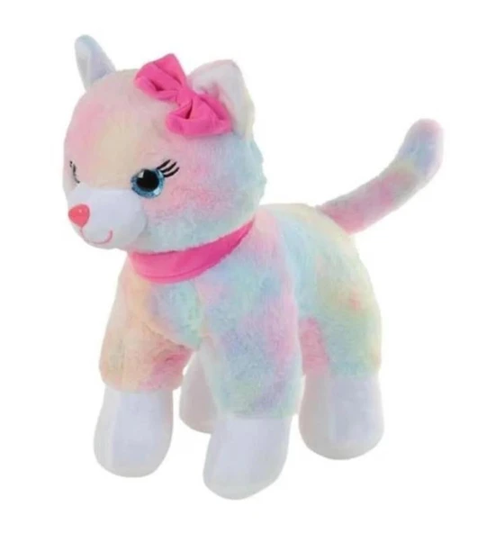 Peluş Pembe Tokalı Miyavlayan 30 cm Kedi ürün görseli 1