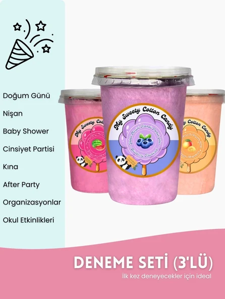 KARPUZ, YABANMERSİNİ, MANGO AROMALI 3'LÜ GURME PAMUK ŞEKERLER ürün görseli 1