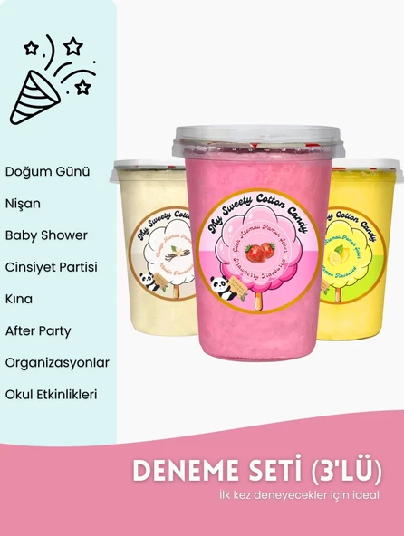 VANİLYA, ÇİLEK, LİMON AROMALI 3'LÜ GURME PAMUK ŞEKERLER ürün görseli 1