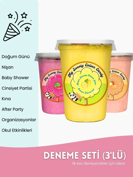 KARPUZ, LİMON, MANGO AROMALI 3'LÜ GURME PAMUK ŞEKERLER ürün görseli 1