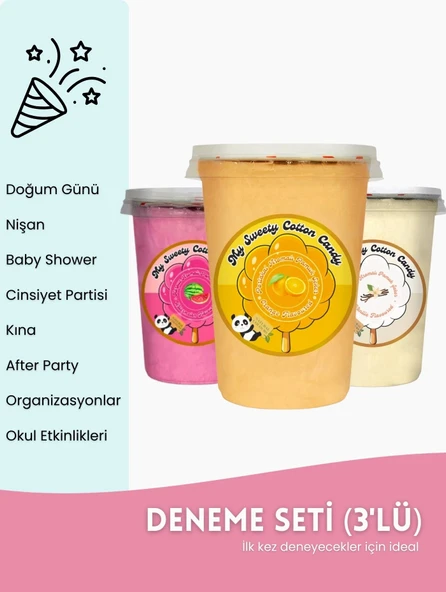 KARPUZ, PORTAKAL, VANİLYA AROMALI 3'LÜ GURME PAMUK ŞEKERLER ürün görseli 1