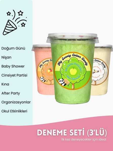 MANGO, ELMA, VANİLYA AROMALI 3'LÜ GURME PAMUK ŞEKERLER ürün görseli 1