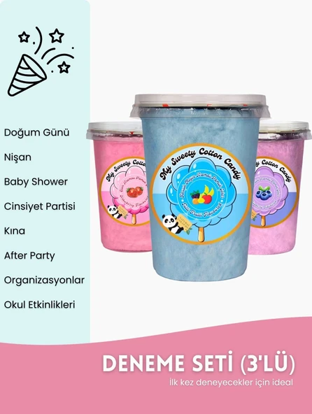 VANİLYA, ÇİLEK, LİMON AROMALI 3'LÜ GURME PAMUK ŞEKERLER ürün görseli 1