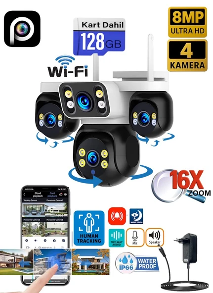 Ventus ES-5804 128GB 8MP 4 Kameralı Wifi  16X Zoom HiEasy Gece Görüş Çift Yönlü Ses Uzaktan İzleme Kişi Takibi Türkçe ürün görseli 1