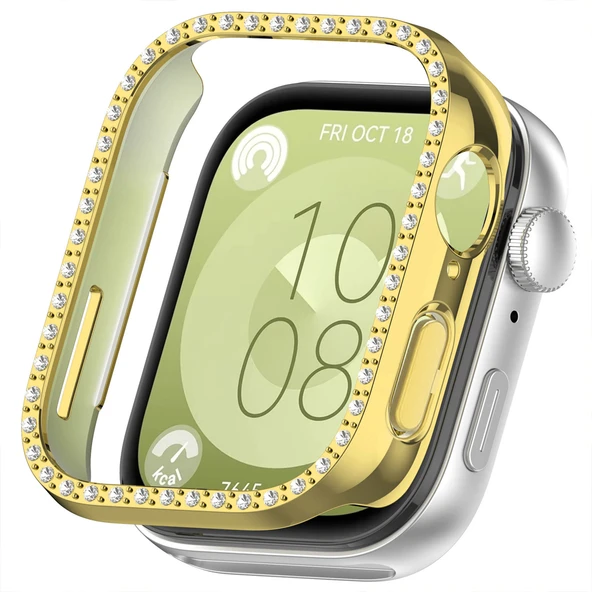 Huawei Watch Fit 3 İle Uyumlu Zarif Kristal Taşlı Kasa Koruyucu Kılıf  Gold ürün görseli 1