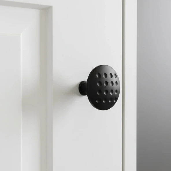 Noktalı Düğme Çekmece Dolap Kapak Kulpu Kulbu Mat Siyah Metal Daire Kulp ürün görseli 1
