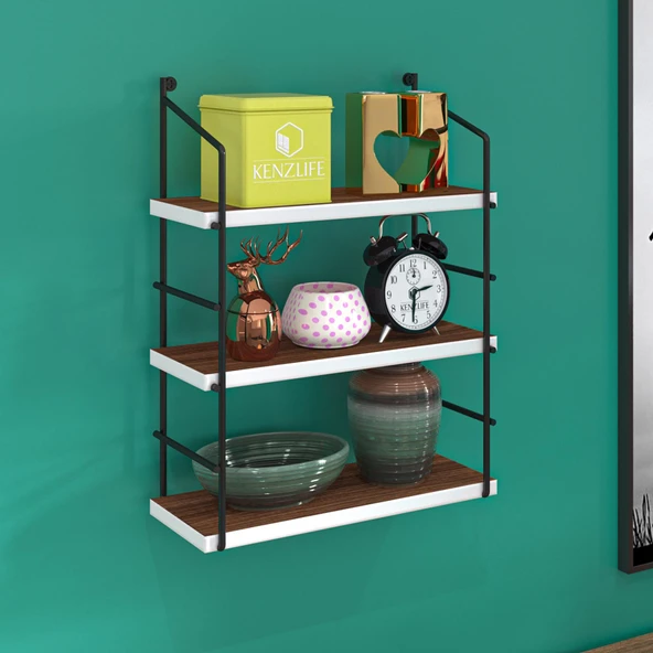 Kenzlife mutfak banyo duvar rafı junzi mat ceviz suntalam 070(Y)*40(G)*15(D)3 KATLI ürün görseli 1