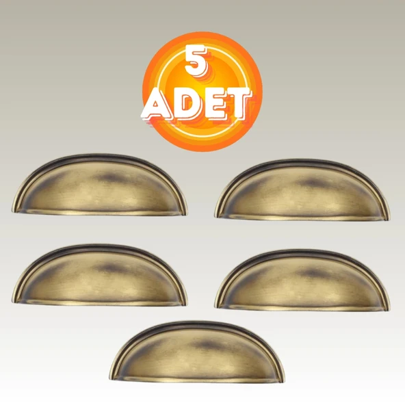 Tas Midye Çanak 64mm Antik Sarı Dolap Çekmece Vestiyer Mobilya Kulpu Metal Kulp ( 5 ADET ) ürün görseli 1