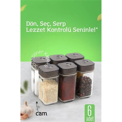 Cam Tuzluk Baharatlık – 360° Döner Kapaklı | 3 Delik Tipiyle Ayarlanabilir Akış  6 ADET ürün görseli 1