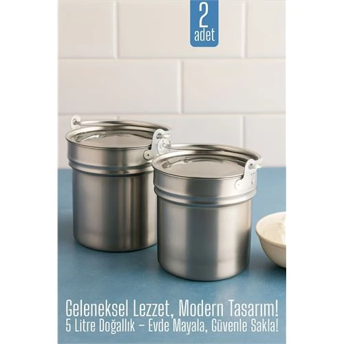 2 li Yoğurt Bakracı – Paslanmaz Çelik 5 Litre |  Kapaklı, Hijyenik ve Dayanıklı ürün görseli 1