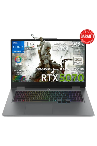 LOQ 17IRX10 Intel Core i7-14700HX 32GB 1TB SSD RTX 5070 8GB 17.3" FHD IPS 165Hz Freedos 83JH00BCTR ürün görseli 1